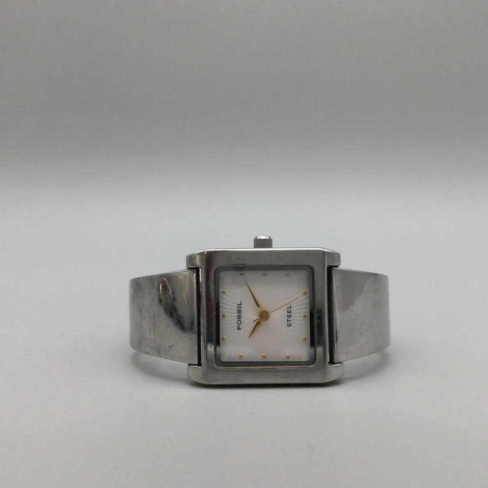 Fossil Womens Watch 25mm Square Silver Tone Steel FS-2563 New Battery 6.5
